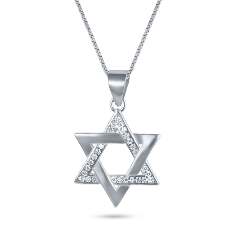 שרשרת כסף 925  תליון מגן דוד משולב חלק ומשובץ