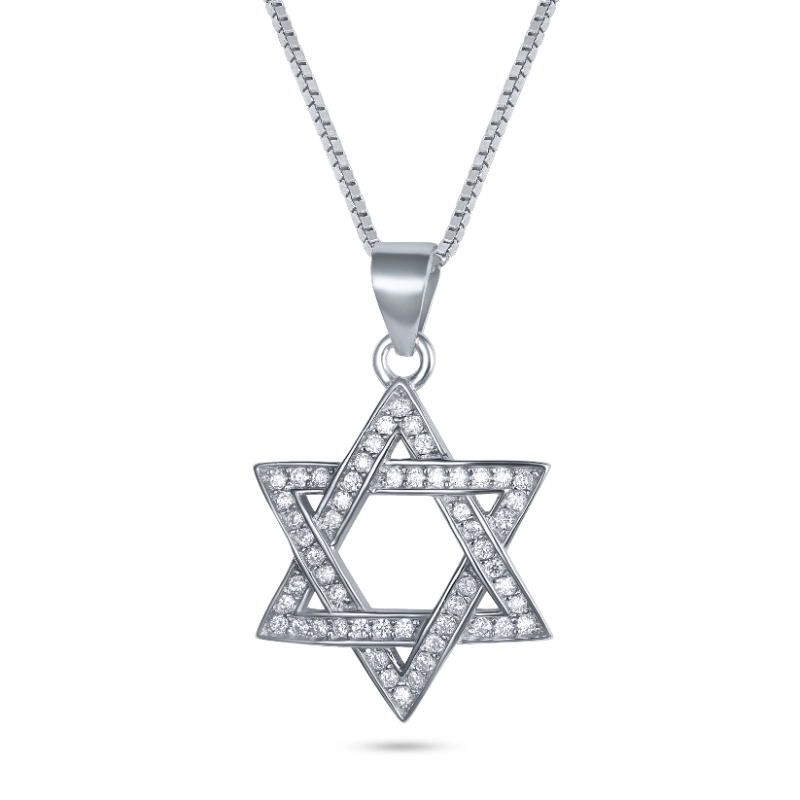 שרשרת כסף מגן דוד משובץ