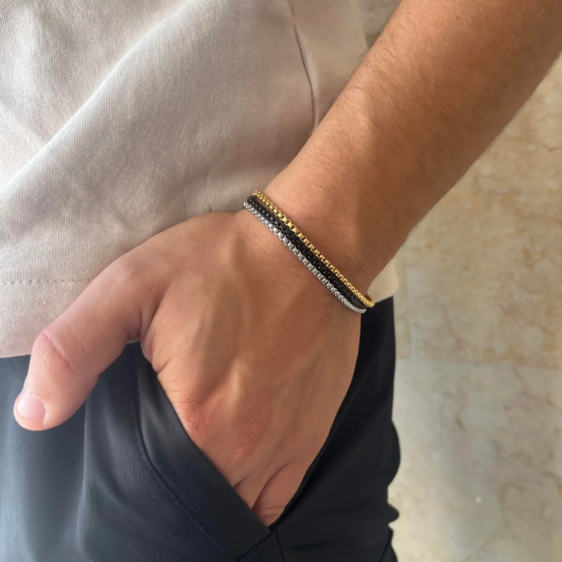 צמיד לגבר JETEM יוקרתי שלוש שורות סטיל – תמונה 10
