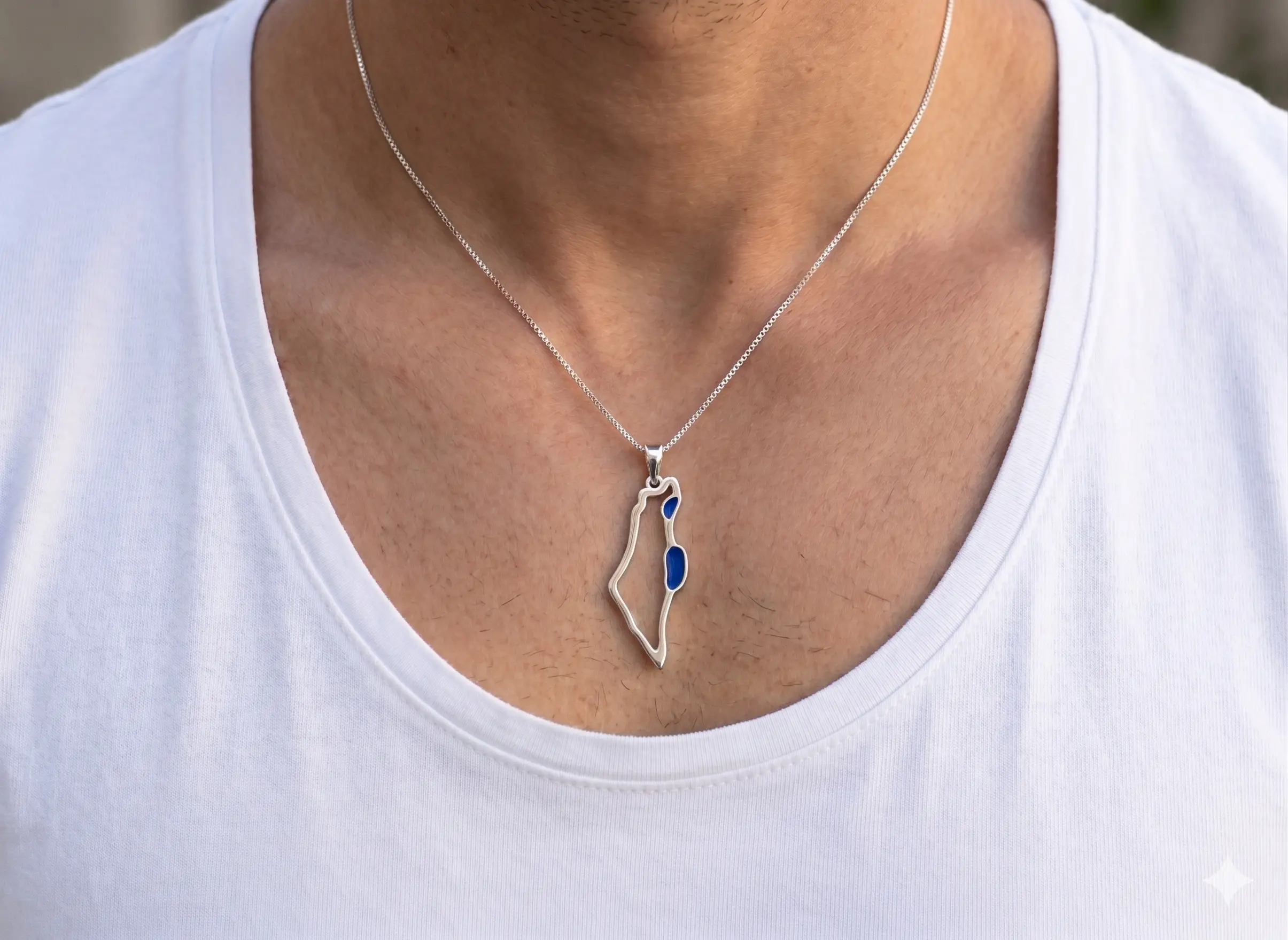 תליון מפת ישראלכסף 925 ואמייל כחול – תמונה 2