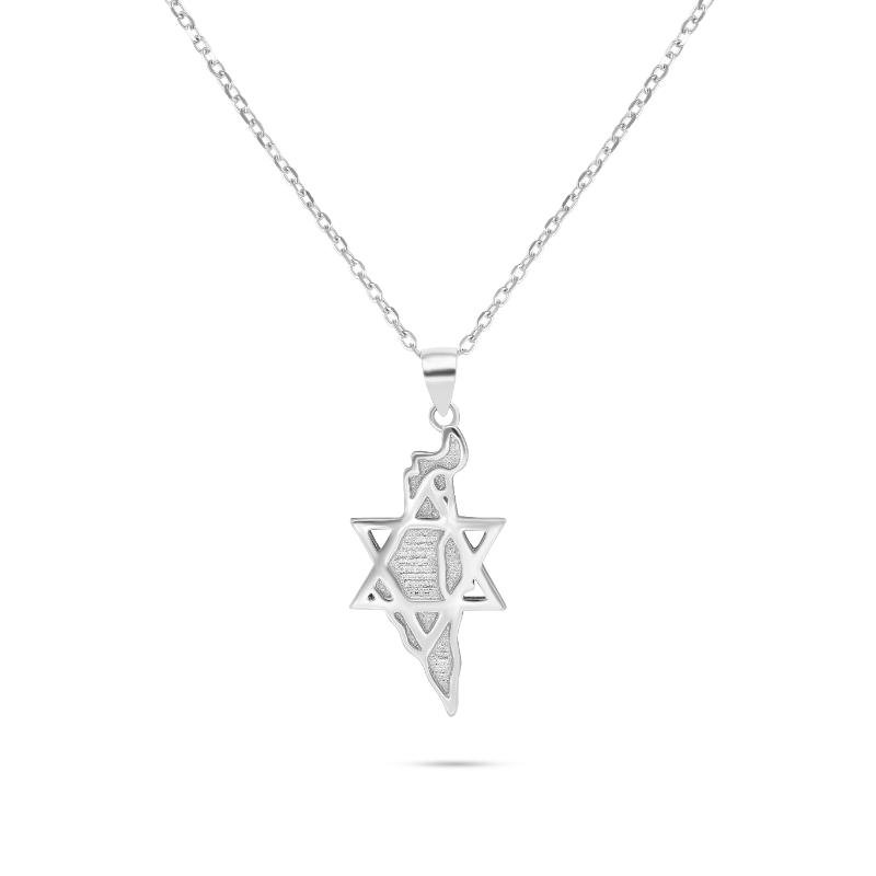 שרשרת כסף מפת ארץ ישראל עם מגן דוד במרכז