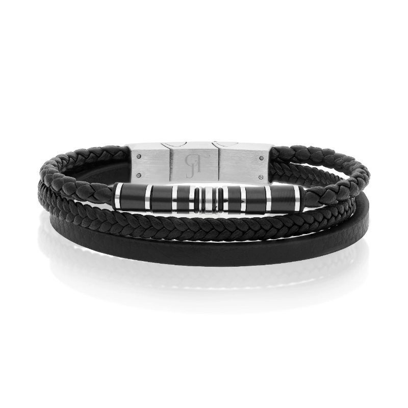 צמיד עור לגבר שורות דגם Urban Steel – תמונה 3