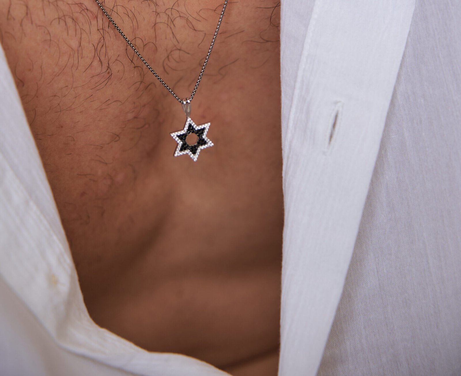שרשרת כסף מגן דוד שיבוץ כפול