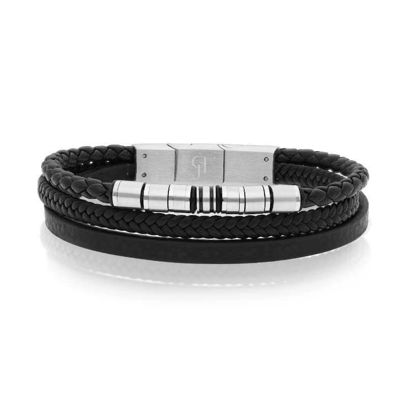 צמיד עור לגבר שורות דגם Urban Steel