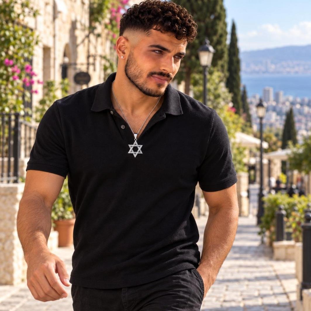 שרשרת כסף מגן דוד מחוספס על דוגמן