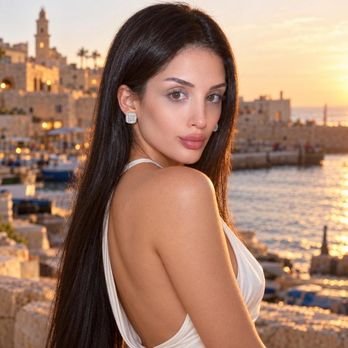 עגיל צמוד ריבוע באגטים על דוגמנית